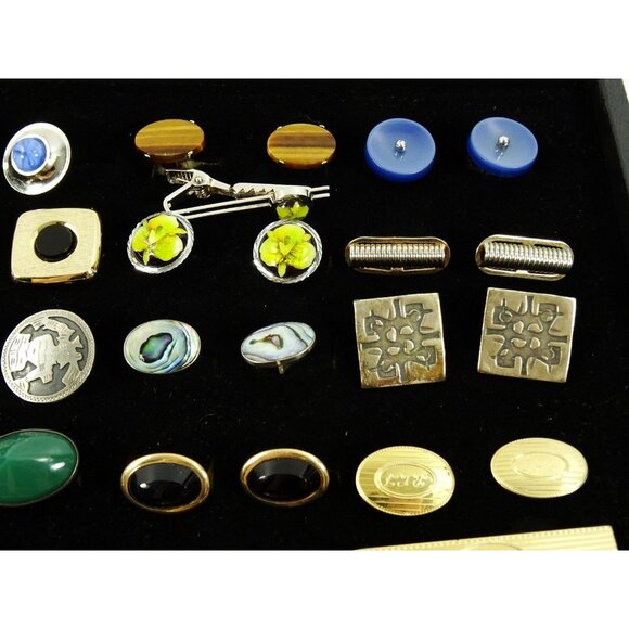 Huge Lot of Cufflinks 35 Pairs Antique Vintage Cuff Links Sterling and GF w Tray - Picture 4 of 7